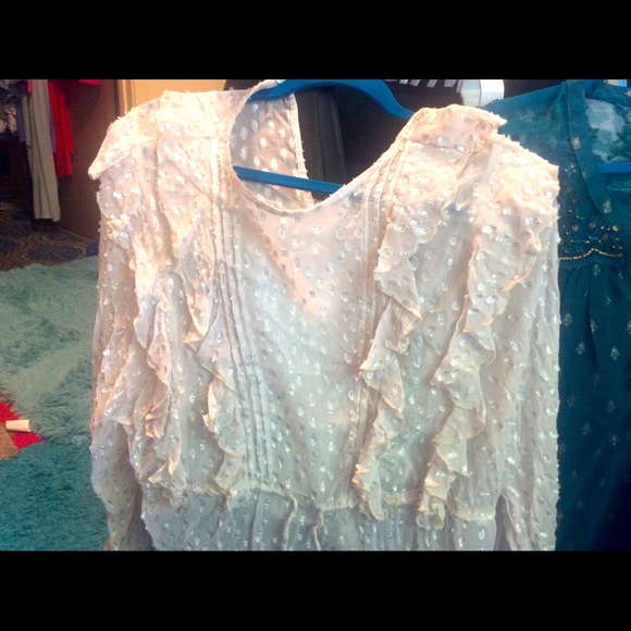 Frilly blouse L/S Ruffles peplum silver metallic - Picture 1 of 7